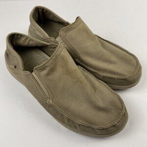 Crocs Santa Cruz Canvas Shoes Mens Size 12 Casual Slip On Loafer Tan Comfort